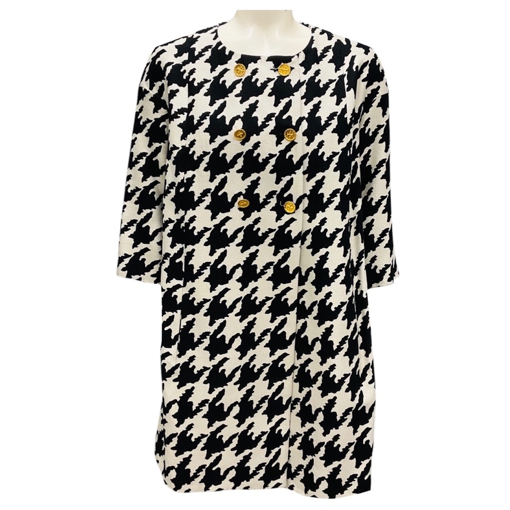 EDWARD ACHOUR BLACK / SILVER COLLARLESS HOUNDSTOOTH COAT WITH GOLD BUTTONS
